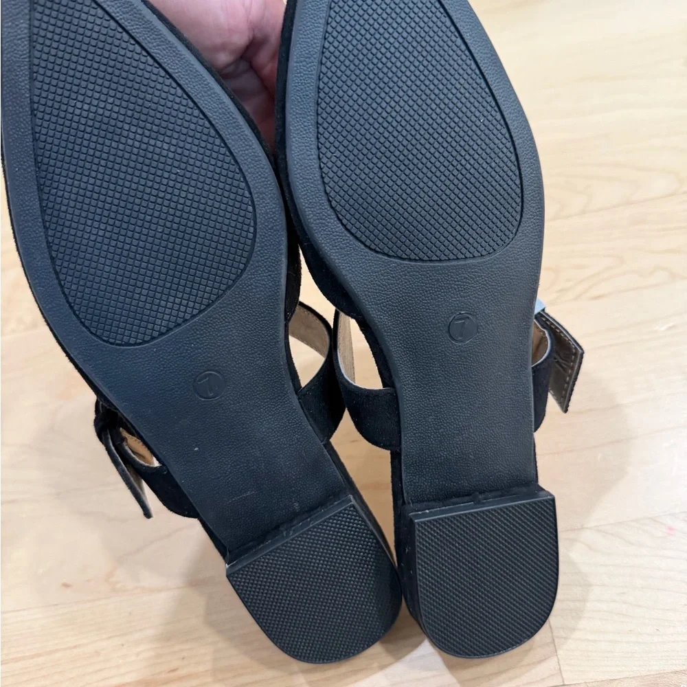 Amazon Black Pointed-Toe Suede Slingback Flats with Buckle